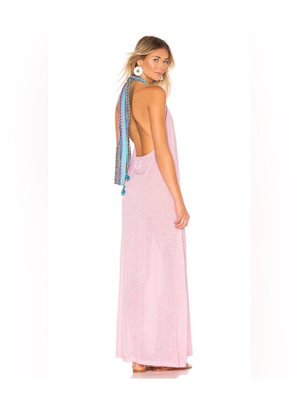 Pitusa Pink Halter Backless Maxi Dress Petite Sm/Md